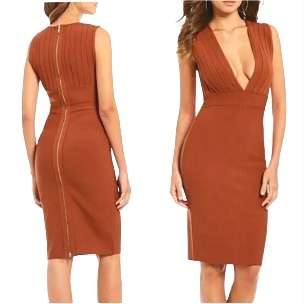 Nwot Gianni Bini Brenda Cedar/Rust Deep V Sleeveless Bandage Dress